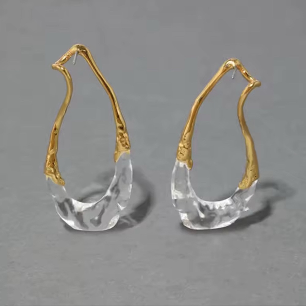 UNIQUE Dream Rain Earrings Front Back Link Gold Clear Lucite JN01